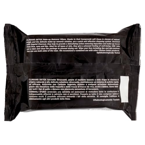 clinians-salviette-struccanti-detox-con-carbone-vegetale-150-salviette-25-pz-x-6 image 4