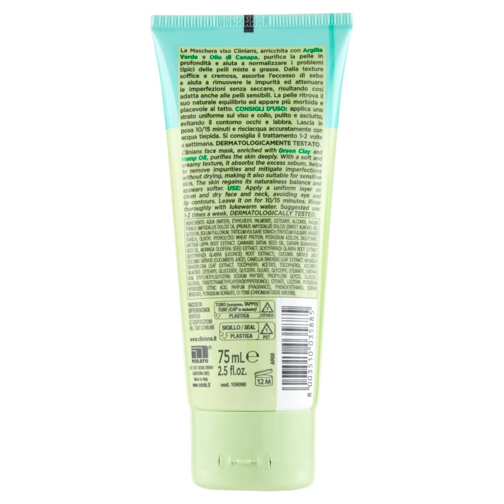 clinians-hydra-plus-maschera-viso-purificante-con-argilla-verde-e-olio-di-canapa image 3