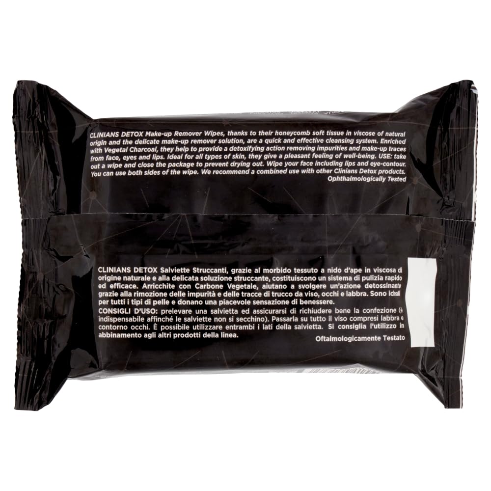 clinians-salviette-struccanti-detox-con-carbone-vegetale-150-salviette-25-pz-x-6 image 2